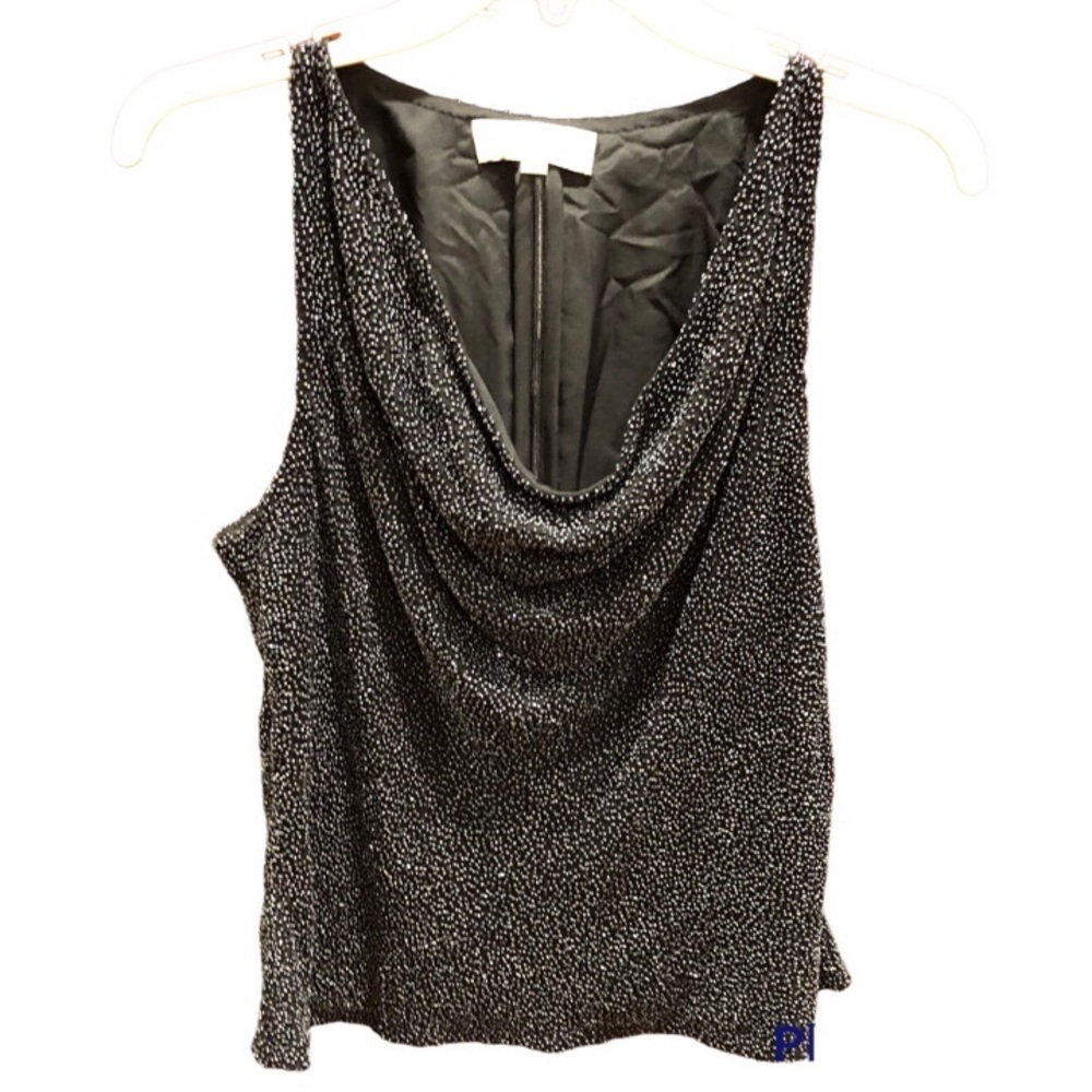 Vintage Cecily Brown Fully Beaded Black Draped Tank Top Sz M